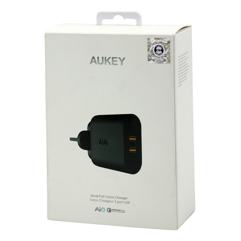 شارژر دیواری فست شارژ Aukey PA-T16 2Port 3A QC3 PD 36W + کابل میکرو یو اس بی