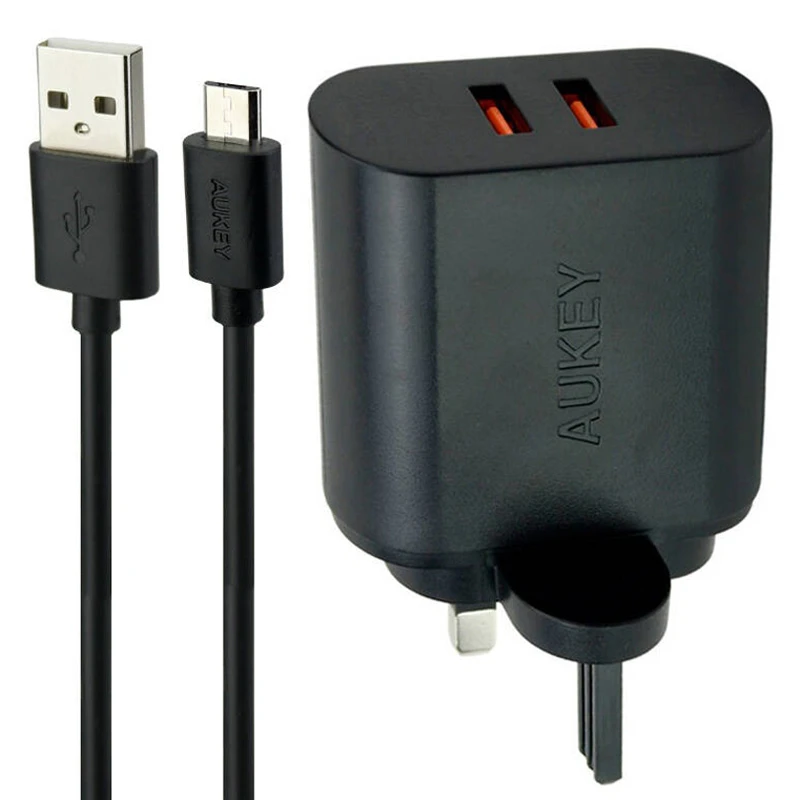 شارژر دیواری فست شارژ Aukey PA-T16 2Port 3A QC3 PD 36W + کابل میکرو یو اس بی