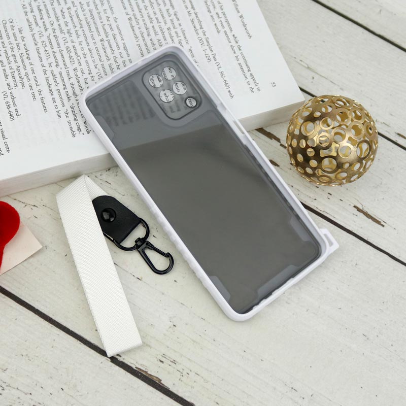 قاب PC Carbon محافظ لنز دار + بند آویز Samsung Galaxy A12