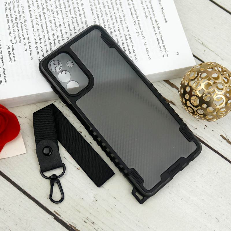 قاب PC Carbon محافظ لنز دار + بند آویز Samsung Galaxy A13 5G