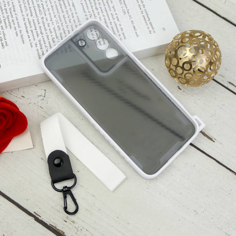 قاب PC Carbon محافظ لنز دار + بند آویز Samsung Galaxy S22 Plus