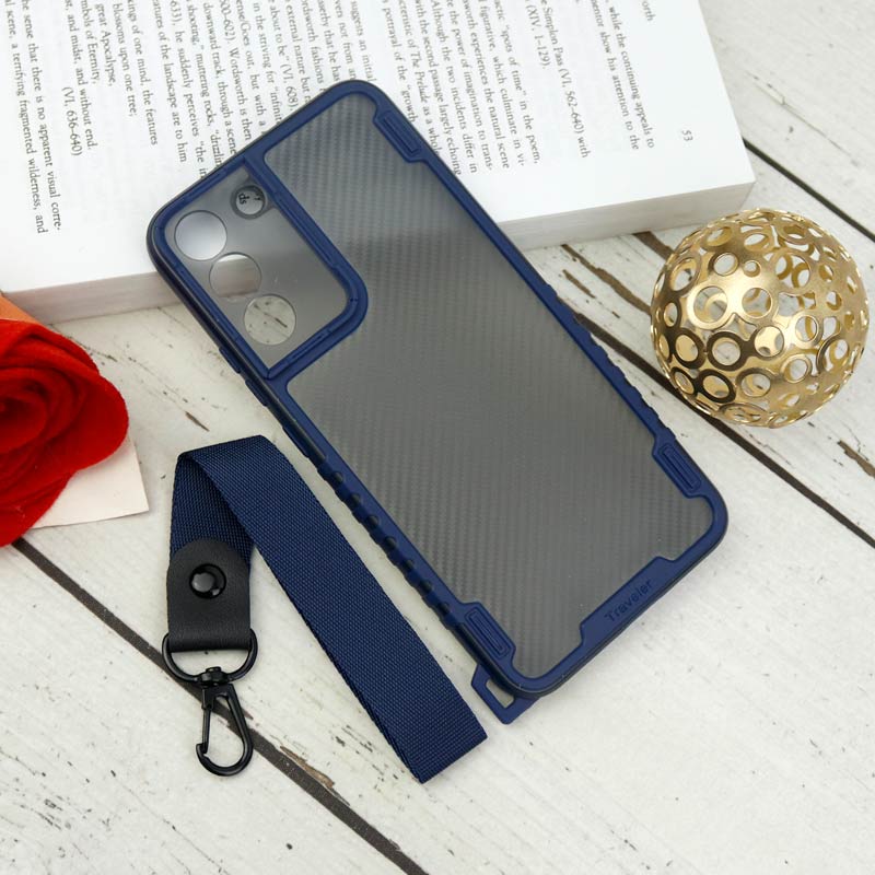 قاب PC Carbon محافظ لنز دار + بند آویز Samsung Galaxy S22 Plus