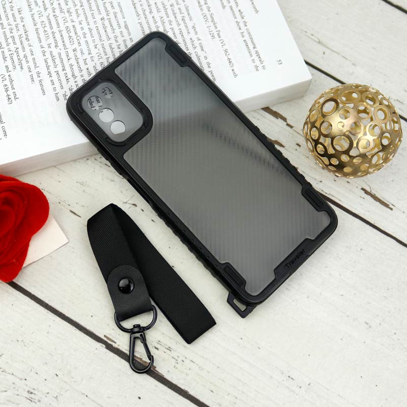 قاب PC Carbon محافظ لنز دار + بند آویز Xiaomi Poco M3