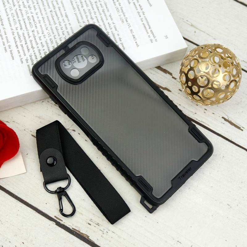 قاب PC Carbon محافظ لنز دار + بند آویز Xiaomi Poco X3