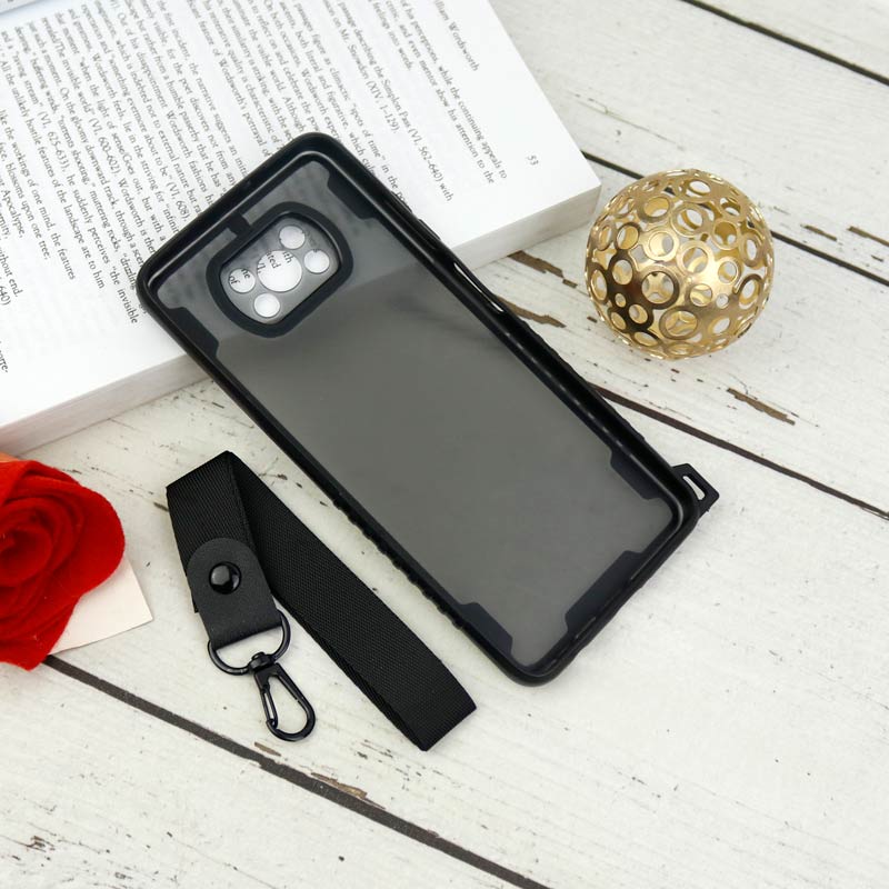 قاب PC Carbon محافظ لنز دار + بند آویز Xiaomi Poco X3