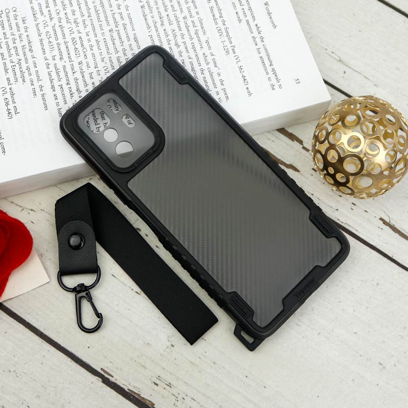 قاب PC Carbon محافظ لنز دار + بند آویز Xiaomi Poco X3 GT
