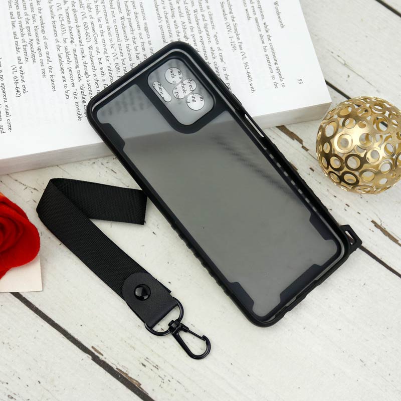 قاب PC Carbon محافظ لنز دار + بند آویز Xiaomi Redmi Note 10 4G