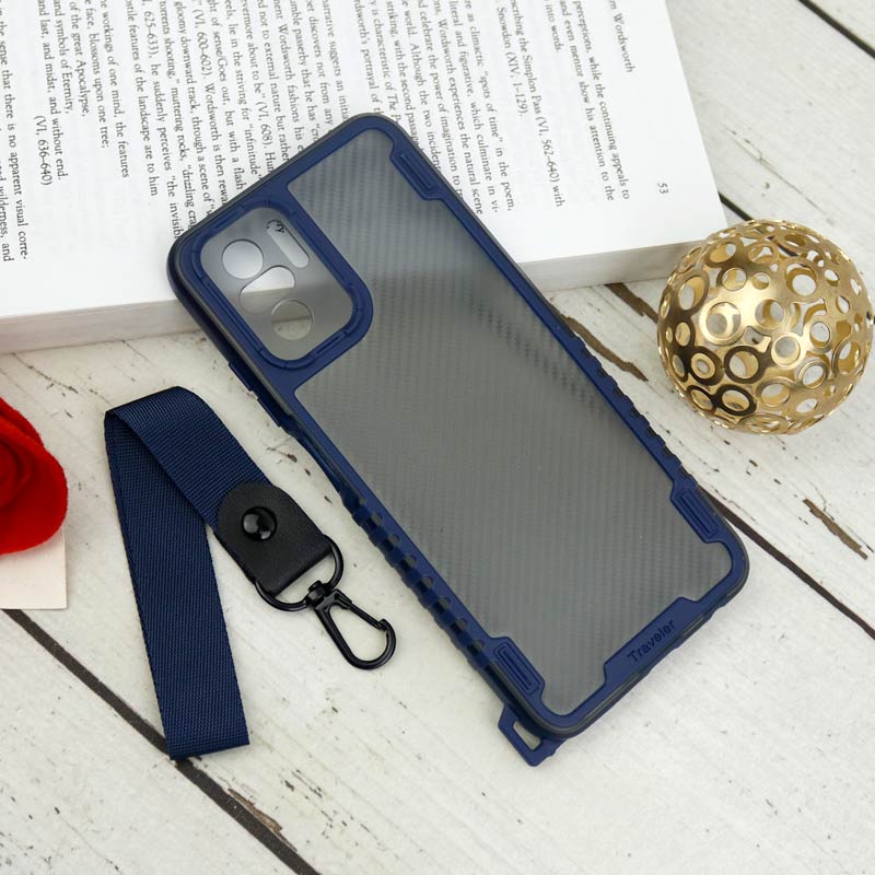قاب PC Carbon محافظ لنز دار + بند آویز Xiaomi Redmi Note 10 4G