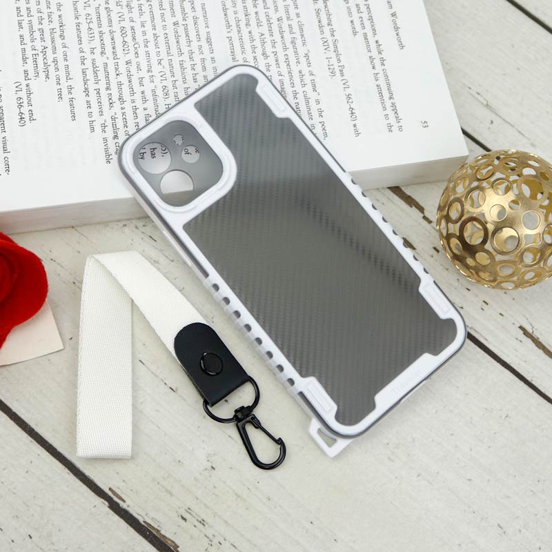 قاب PC Carbon محافظ لنز دار + بند آویز iPhone 12