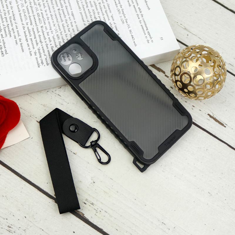 قاب PC Carbon محافظ لنز دار + بند آویز iPhone 12