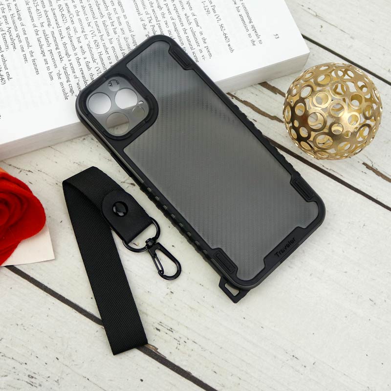 قاب PC Carbon محافظ لنز دار + بند آویز iPhone 12 Pro