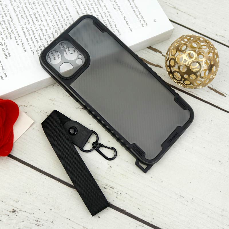 قاب PC Carbon محافظ لنز دار + بند آویز iPhone 12 Pro Max