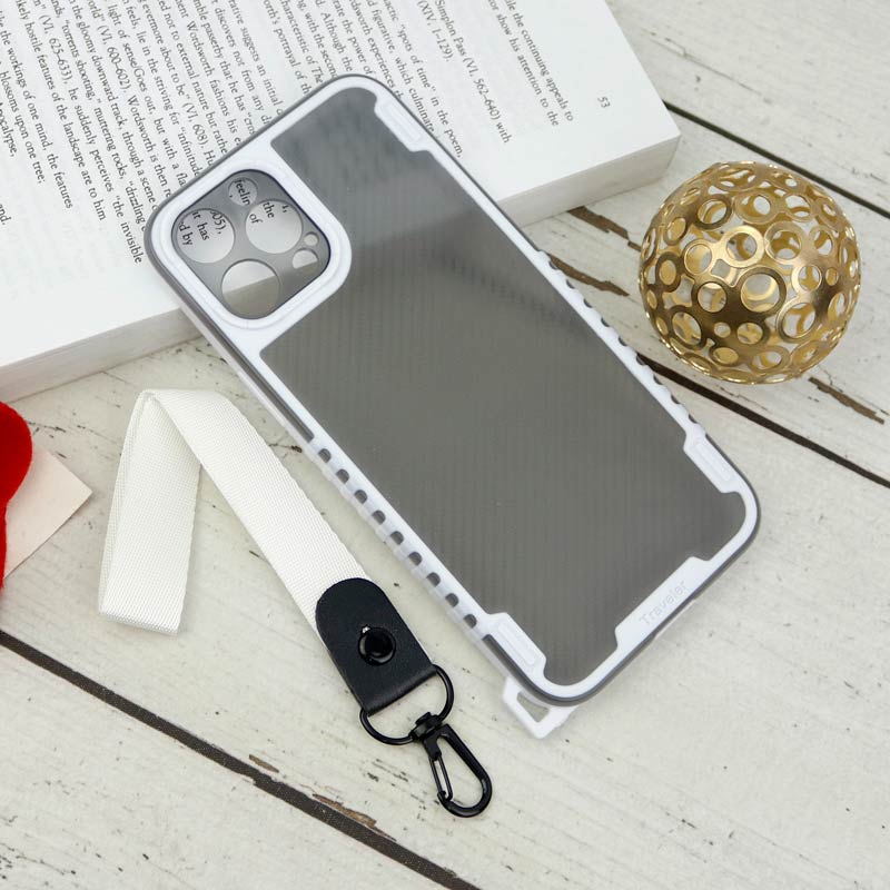 قاب PC Carbon محافظ لنز دار + بند آویز iPhone 12 Pro Max
