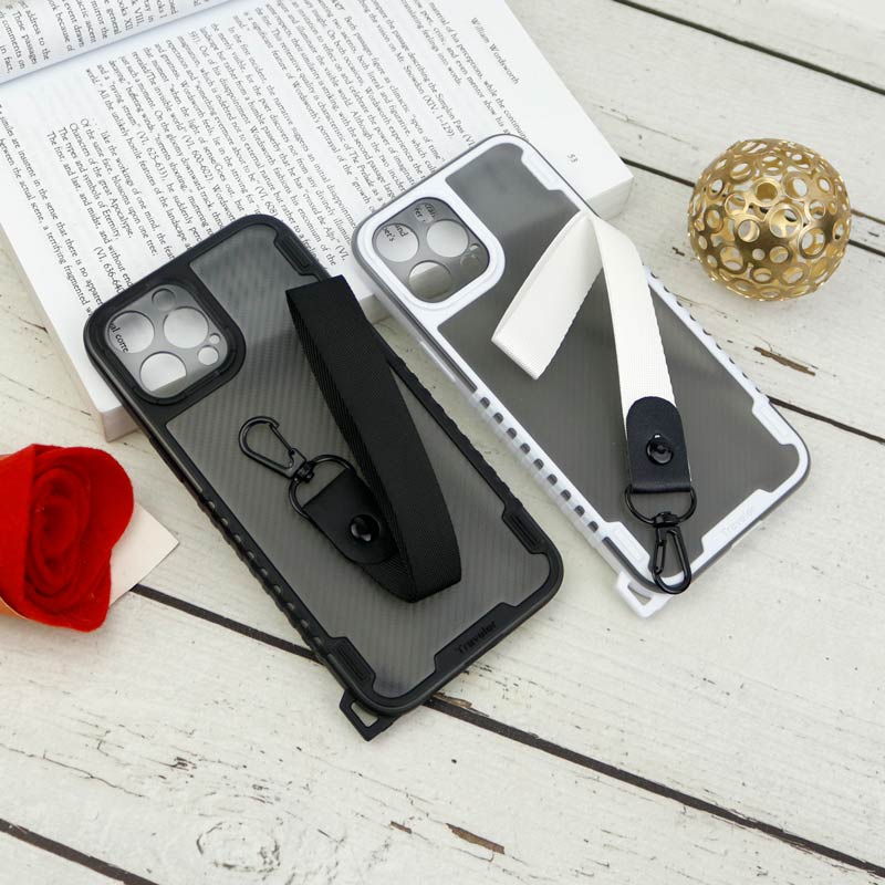 قاب PC Carbon محافظ لنز دار + بند آویز iPhone 12 Pro Max