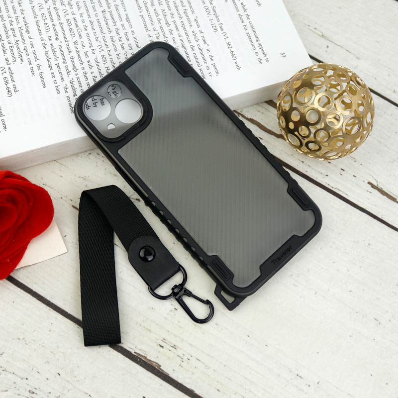 قاب PC Carbon محافظ لنز دار + بند آویز iPhone 13