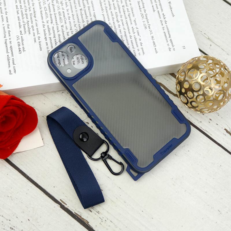 قاب PC Carbon محافظ لنز دار + بند آویز iPhone 13