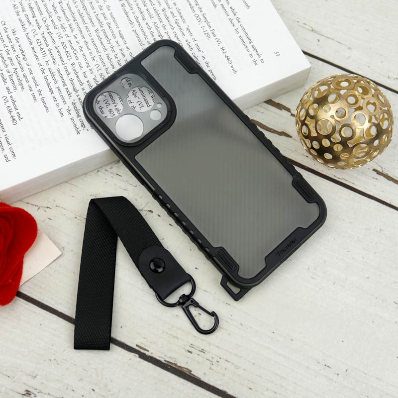 قاب PC Carbon محافظ لنز دار + بند آویز iPhone 13 Pro