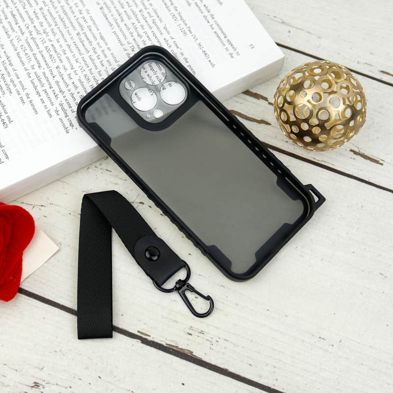 قاب PC Carbon محافظ لنز دار + بند آویز iPhone 13 Pro