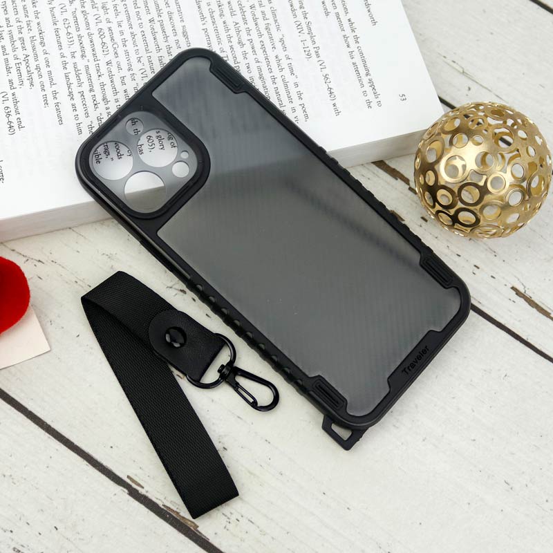 قاب PC Carbon محافظ لنز دار + بند آویز iPhone 13 Pro Max