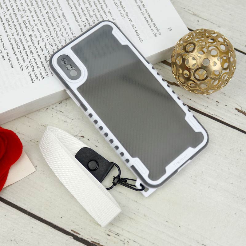 قاب PC Carbon محافظ لنز دار + بند آویز iPhone X