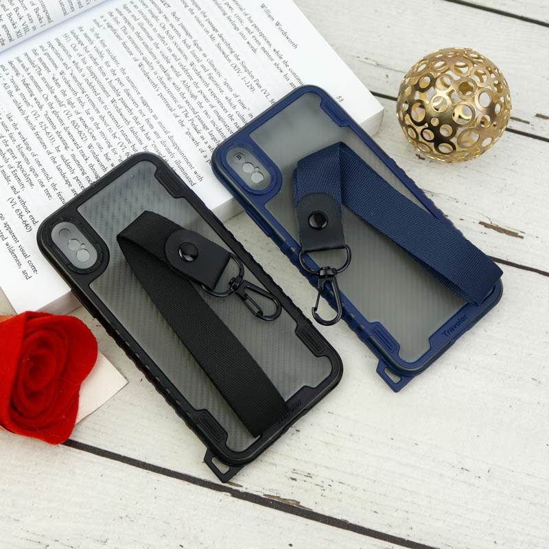 قاب PC Carbon محافظ لنز دار + بند آویز iPhone X