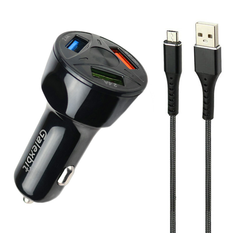 شارژر فندکی فست شارژ Galexbit GCH23 2.4A QC3.0 + کابل میکرو یو اس بی