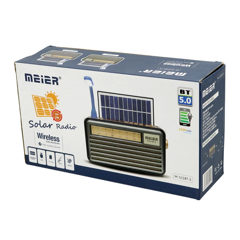 رادیو اسپیکر بلوتوثی رم و فلش خور خورشیدی Meier M-521BT-S + چراغ USB LED