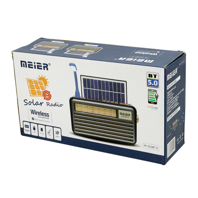 رادیو اسپیکر بلوتوثی رم و فلش خور خورشیدی Meier M-521BT-S + چراغ USB LED