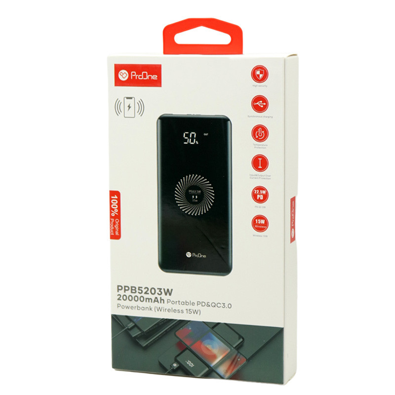 پاور بانک فست شارژ بی سیم 20000 پرووان ProOne PPB5203W QC3.0 PD 22.5W