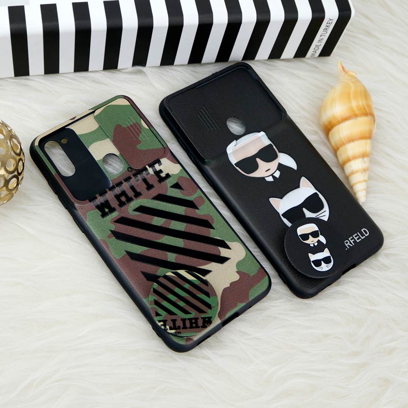 قاب طرحدار محافظ لنزدار کشویی + پاپ سوکت Samsung Galaxy A11 سری F