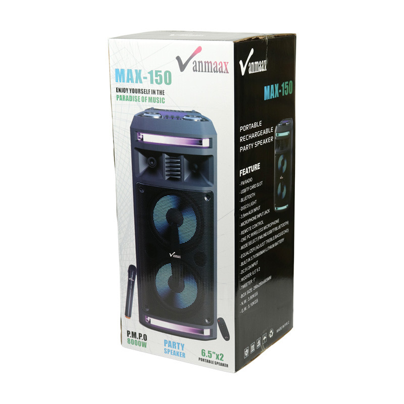 اسپیکر چمدانی بلوتوثی رم و فلش خور Vanmaax MAX-150 + میکروفون و ریموت کنترل