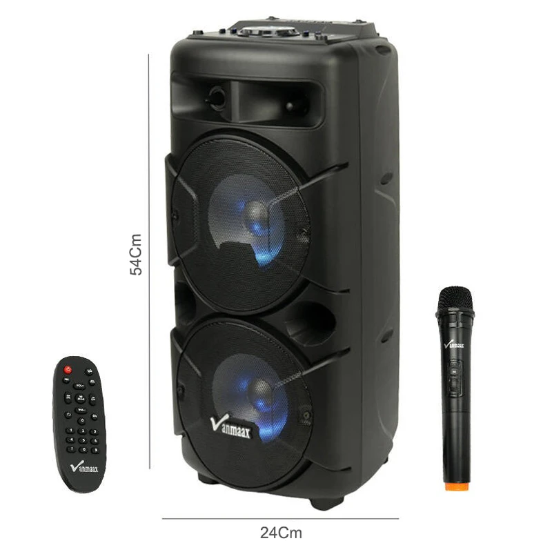 اسپیکر چمدانی بلوتوثی رم و فلش خور Vanmaax MAX-250 + میکروفون و ریموت کنترل