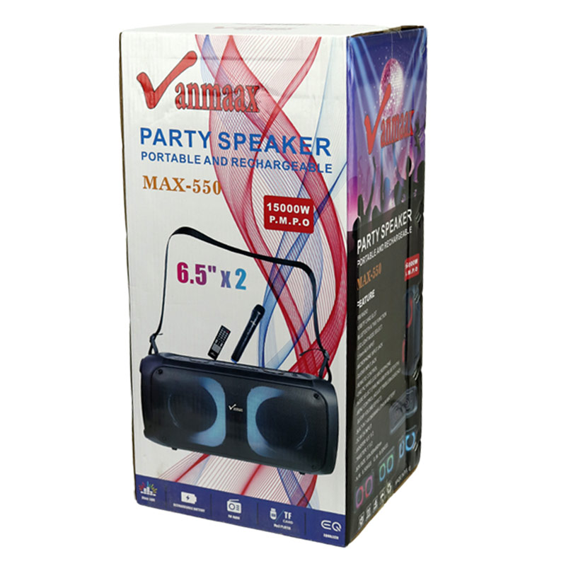 اسپیکر چمدانی بلوتوثی رم و فلش خور Vanmaax MAX-550 + میکروفون و ریموت کنترل