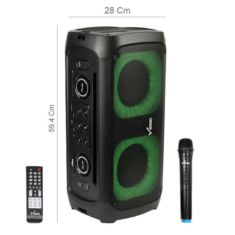 اسپیکر چمدانی بلوتوثی رم و فلش خور Vanmaax MAX-550 + میکروفون و ریموت کنترل