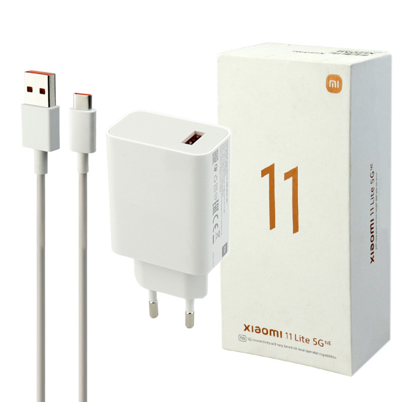 شارژر دیواری فست شارژ Xiaomi Mi 11/13 Lite 5G 3A QC3 PD 33W سرجعبه + کابل Type-C و جعبه گوشی