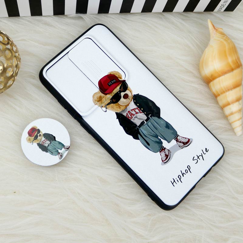 قاب طرحدار محافظ لنزدار کشویی + پاپ سوکت Xiaomi Redmi Note 8 Pro سری F