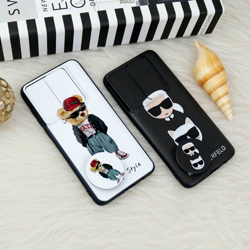 قاب طرحدار محافظ لنزدار کشویی + پاپ سوکت Xiaomi Redmi Note 8 Pro سری F