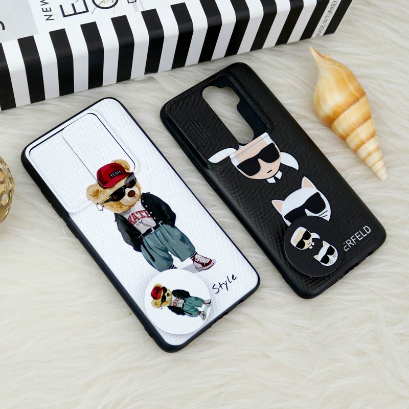 قاب طرحدار محافظ لنزدار کشویی + پاپ سوکت Xiaomi Redmi Note 8 Pro سری F