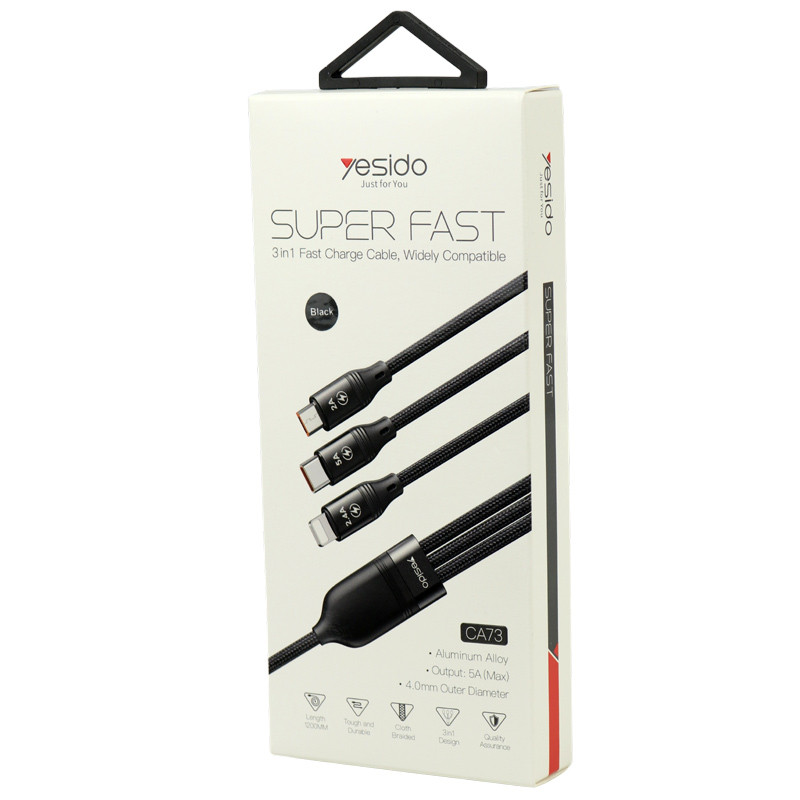 کابل 3 سر فست شارژ Yesido CA73 5A 1.2m