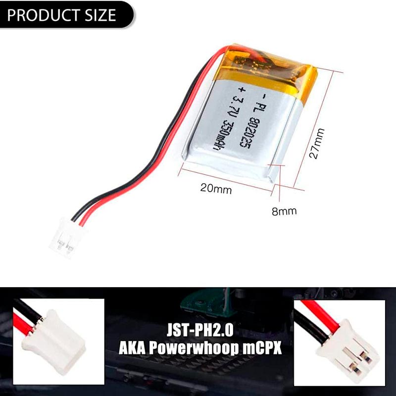 باتری لیتیوم ۳۵۰mAh 27*20*8mm 802025