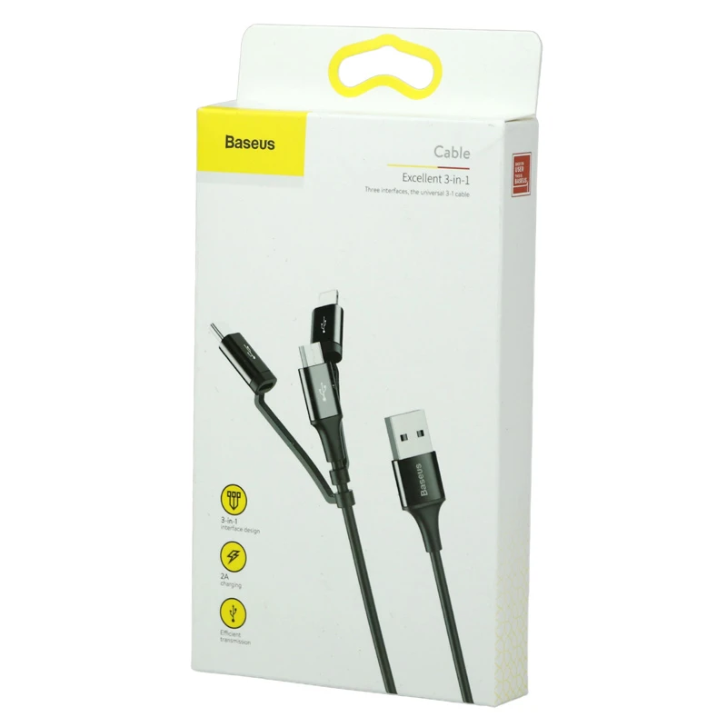 کابل سه سر 2 آمپر باسئوس CA3IN1-ZY طول 1.2 متر