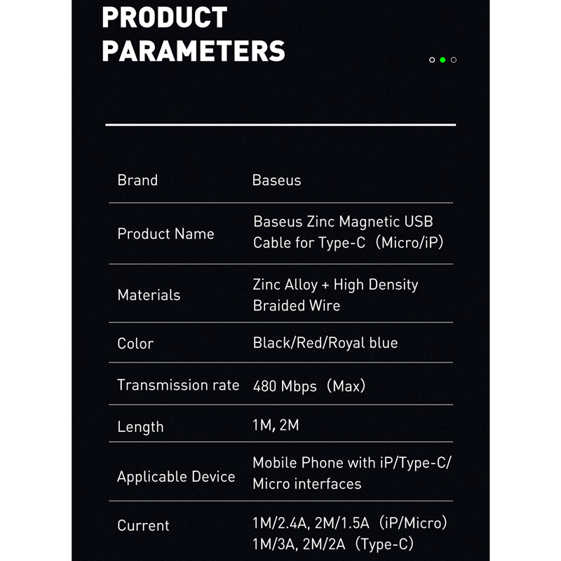 کابل آیفونی فست شارژ مگنتی Baseus Zinc Magnetic CALXC-A 2.4A 1m