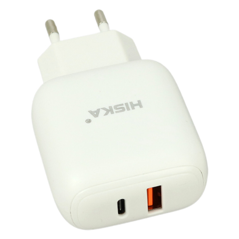 شارژر دیواری فست شارژ Hiska H-112 2Port QC3.0 3A PD 18W + کابل تایپ سی