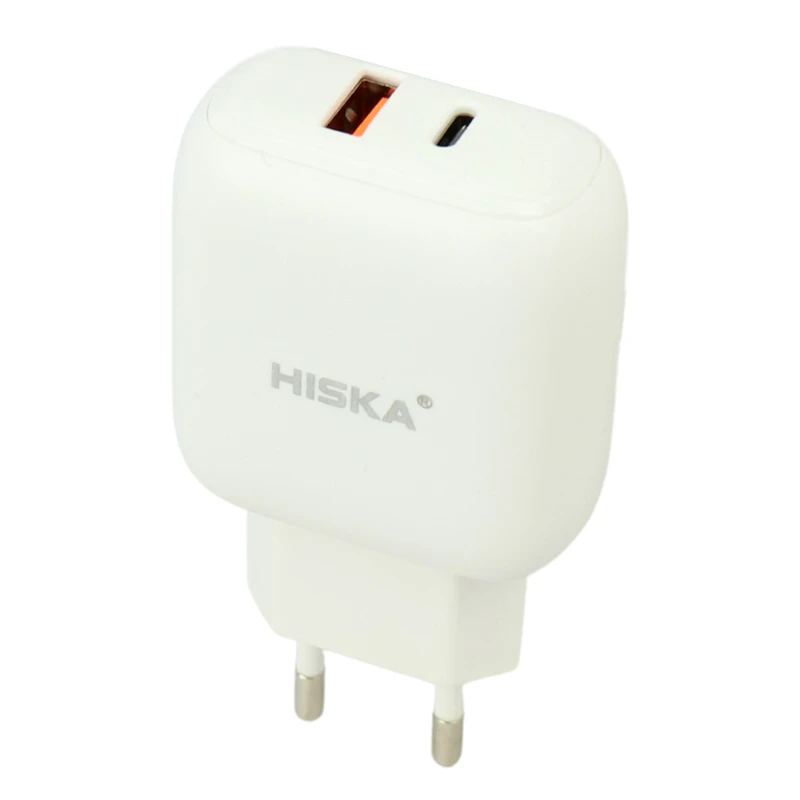 شارژر دیواری فست شارژ Hiska H-112 2Port QC3.0 3A PD 18W + کابل تایپ سی
