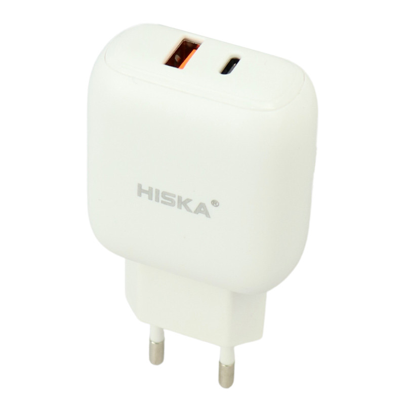 شارژر دیواری فست شارژ Hiska H-112 2Port QC3.0 3A PD 18W + کابل تایپ سی