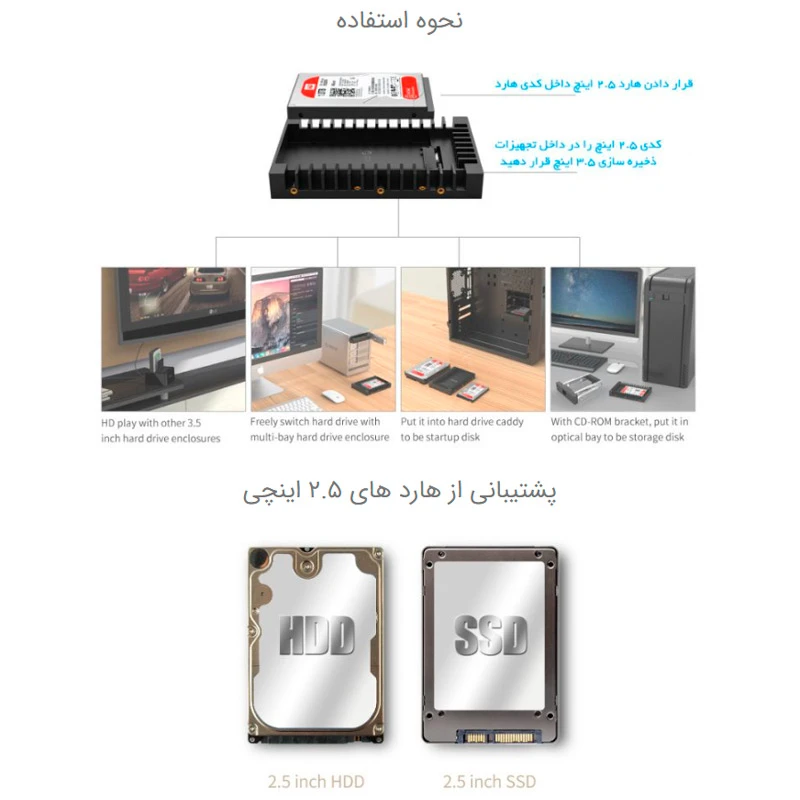 براکت هارد اینترنال 2.5 اینچی اوریکو 1125SS HDD Caddy سایز 12.5 میلی متر
