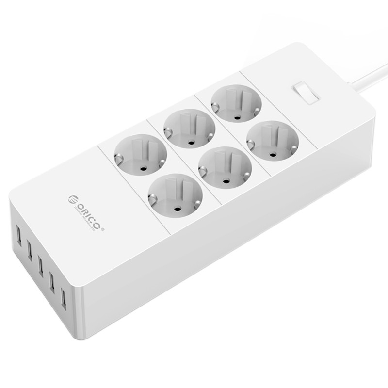 چند راهی 6 خانه برق ارت دار اوریکو با کابل 1٫5 متری Orico HPC-6A5U-V1-EU + شارژر USB