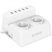 چند راهی 2 خانه ارت دار اوریکو ODC-2A5U-V1-EU با کابل 1.5 متری + شارژر USB