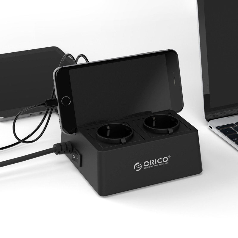 چند راهی 2 خانه برق ارت دار اوریکو با کابل 1٫5 متری Orico ODC-2A5U-V1-EU + شارژر USB