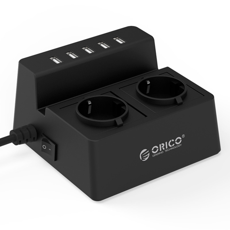 چند راهی 2 خانه برق ارت دار اوریکو با کابل 1٫5 متری Orico ODC-2A5U-V1-EU + شارژر USB